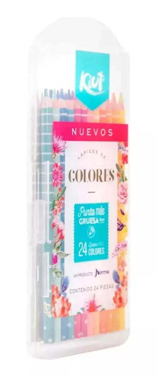 24 Lapices Colores Kiut Punta Gruesa 4mm Redondos Dibujo - Kiut - vista lateral