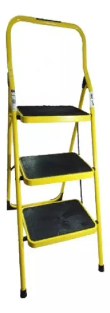 Escalera Personal Peldaños Acero 3 Escalones Amarilla - Politec - empaque