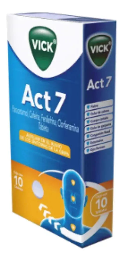Caja Tabletas Vick Act 7 Auxiliar Alivio Sintomas Gripa - KCTS - vista lateral