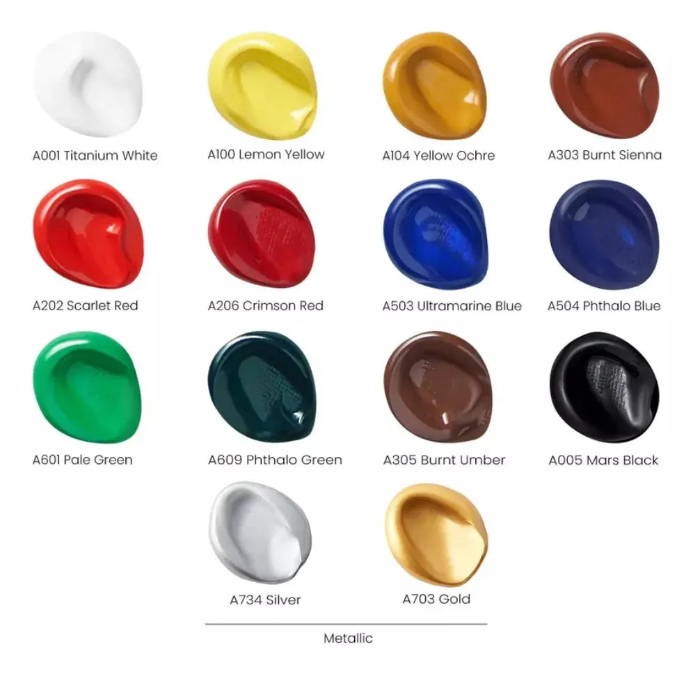 Set 14 Tubos Colores Vibrantes 120ml Pintura Acrílica Arteza - Arteza - empaque
