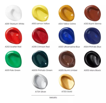 Set 14 Tubos Colores Vibrantes 120ml Pintura Acrílica Arteza - Arteza - empaque
