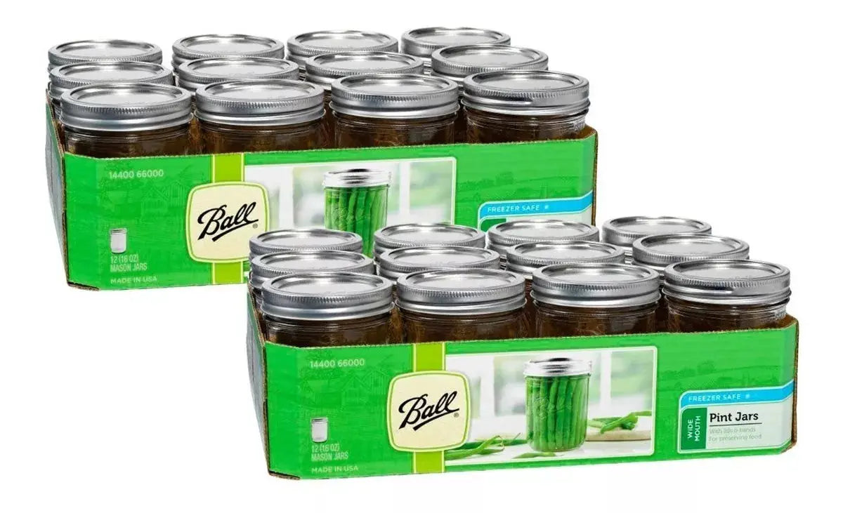 24 Mason Jars Ball 16oz Boca Ancha Tapa/popote Frasco - marchante.shop