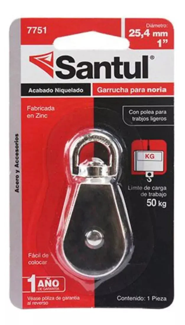 SANTUL, Garrucha para Noria, Acabado Niquelado, Resistencia a la Corrosión, Caga de 50 kg, Diámetro de 25.4 mm, Modelo 7751 - Santul - detalle
