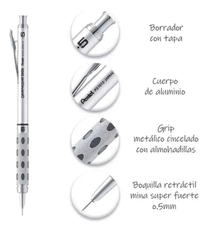 Lapicero Profesional Pentel Graphgear Plata Dibujo 0.5mm - Pentel