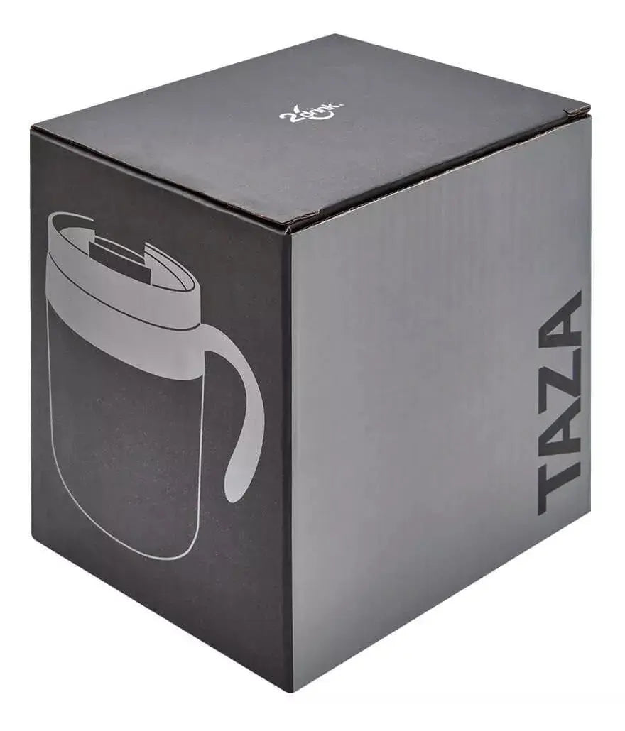 Taza Termo 350ml Negro Plastico Y Acero Inoxidable - Promoopcion - vista lateral