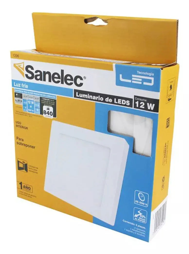 Lámpara Cuadrada Sobrepone 12w Luz Fría Sanelec Color Blanco - Sanelec - vista lateral