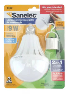 Foco Led Emergencia Sanelec 9w Recargable 6hrs Continuas Luz - Sanelec - vista lateral