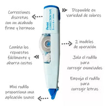 Corrector En Cinta Pentel Con 2 Funciones En 1 Recargable Azul - Pentel - vista lateral