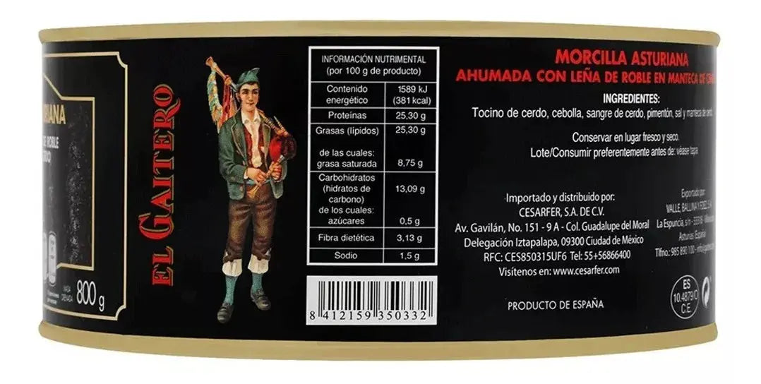 Morcilla Ahumada El Gaitero 1kg Ahumado Leña Alimentos - El Gaitero - detalle