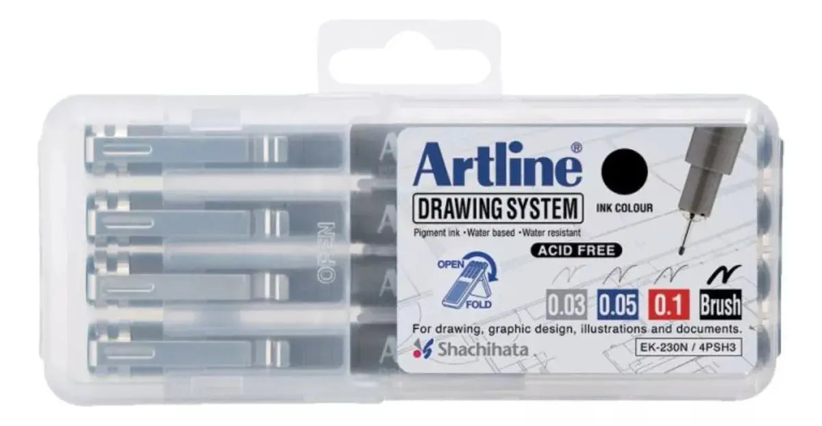 Set 4 Estilografos Artline 0.03, 0.05, 0.1 Mm Punta Pincel - Mae