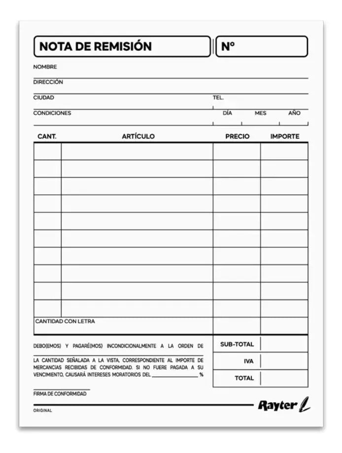 Notas de Remisión tamaño de 1/4 Hoja Original (Sin copia) Paquete con 6 block - Coveme - empaque