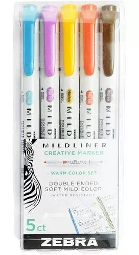 5 Piezas Marcadores Mildliner Plumones Zebratonos Calidos - Zebra - detalle