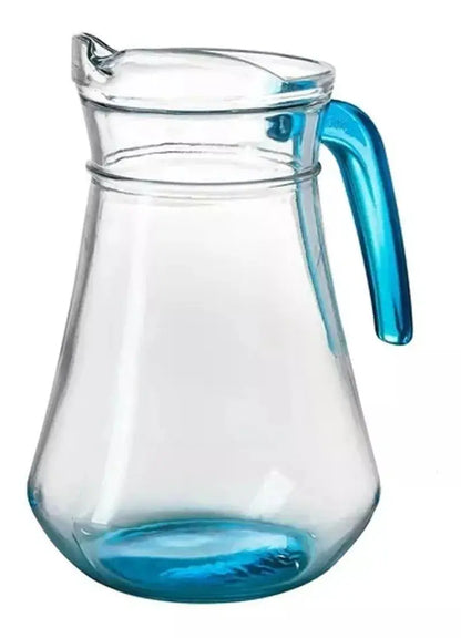 Juego Jarra + 4 Vasos De Vidrio Colores Set Agua Atomatizado Morado - URREA - vista lateral
