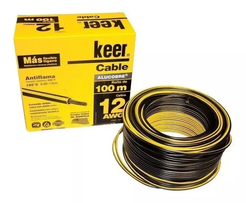SANTUL, Cable Alucobre, Flexible y Ligero, Antiflama y Resistente, Rollo de 100 metros, Color Negro, Modelo 4082 - Sanelec - accesorios