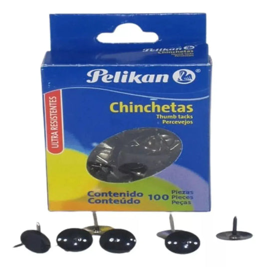 Chinchetas Tachuelas Metálicas Pelikan 100 Piezas Elegir Color Negro - Pelikan - vista lateral