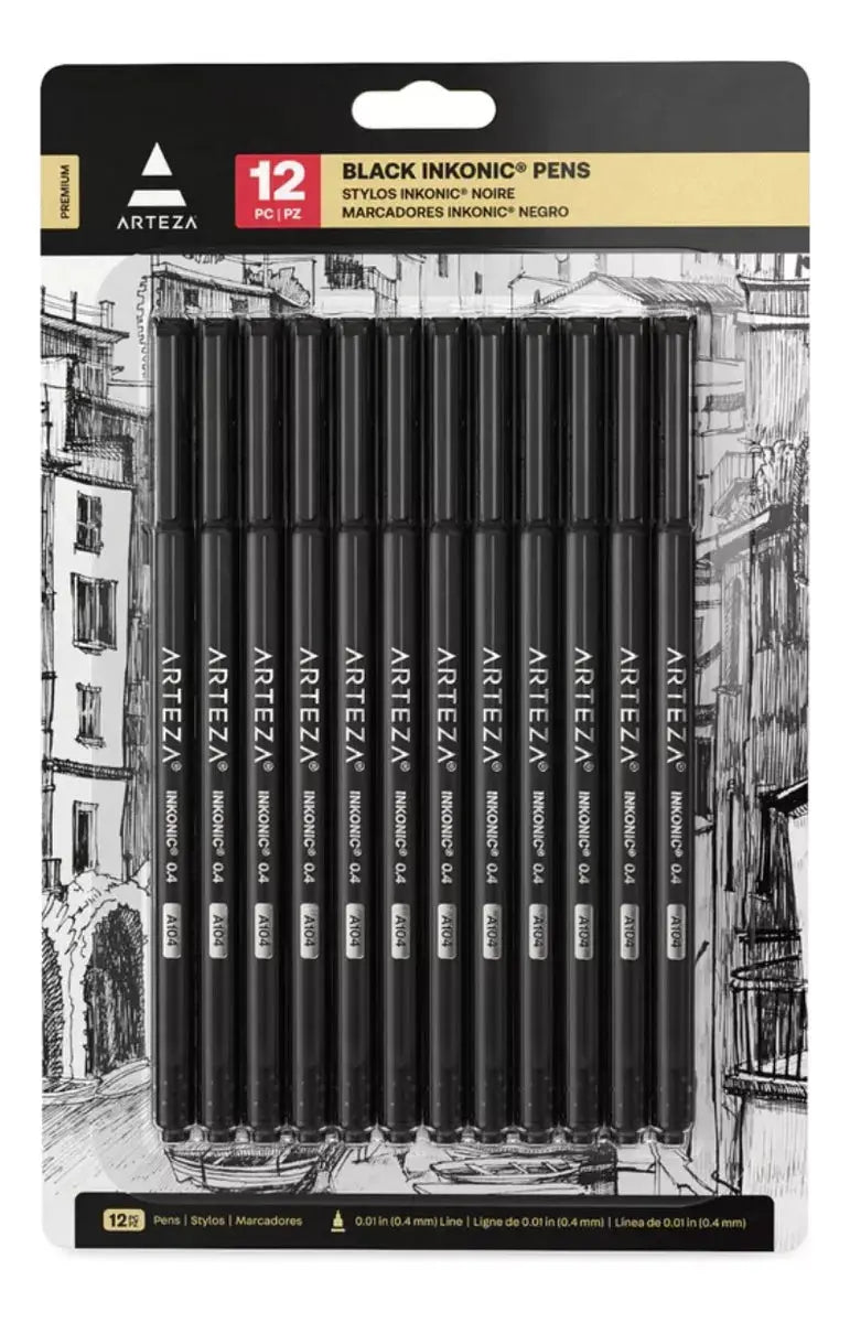 12 Boligrafos Fineliner Inkonic 0.4 Mm Color Negro Arteza - Arteza