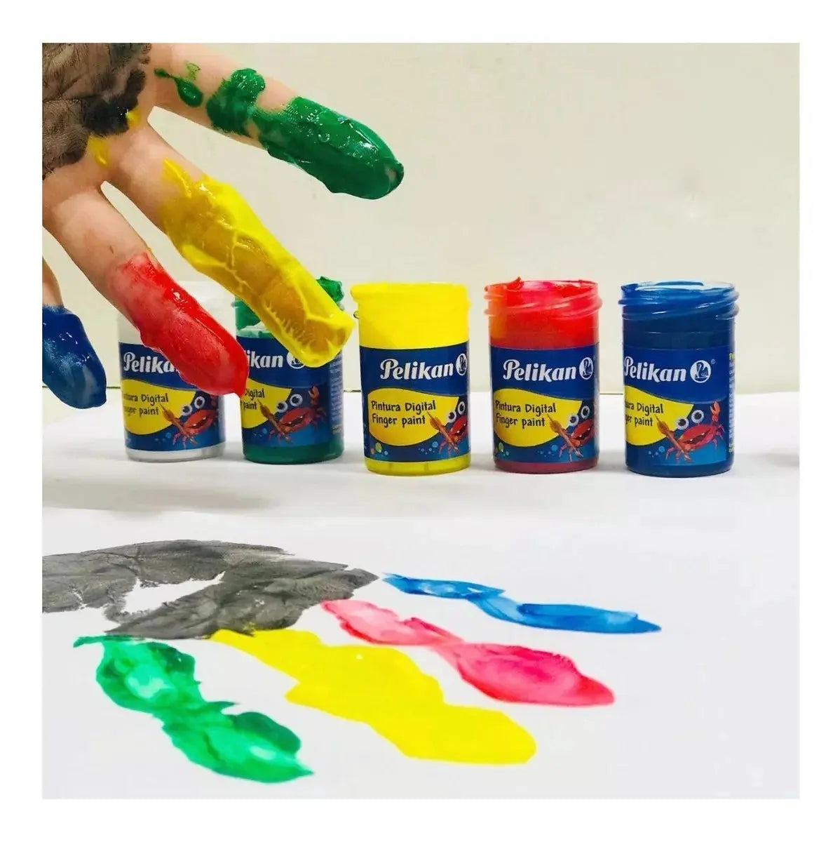 6 Pinturas Digital 25ml Pelikan Colores Escolar Dedos Niños - Pelikan - vista lateral