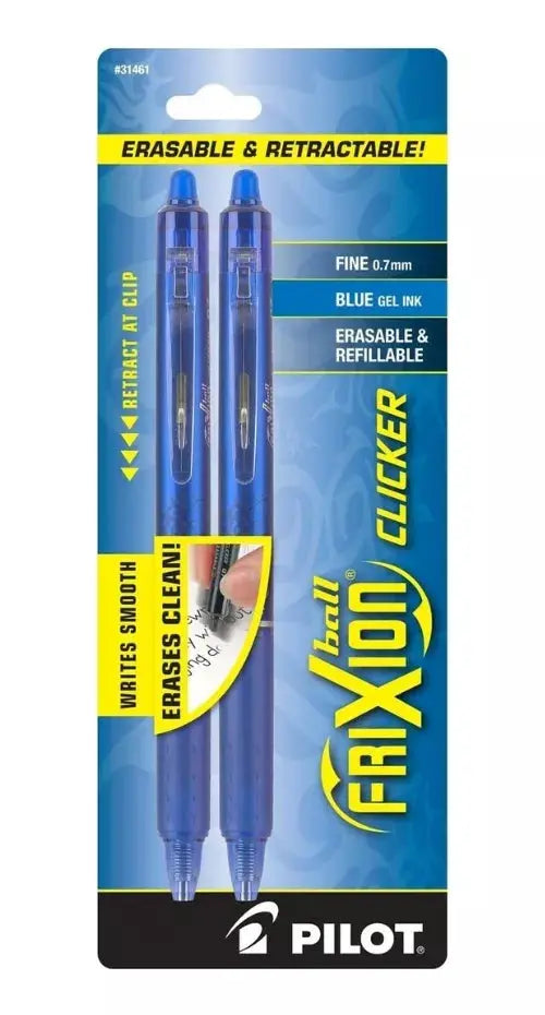 2 Plumas Pilot Frixion Clicker Retractil Tinta Borrable Gel Azul - Pilot - vista trasera