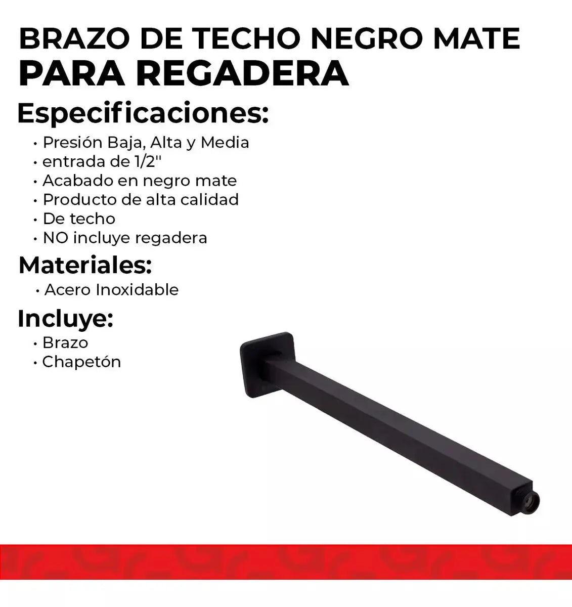 Cuello Techo Regadera Meer Negro Mate 40cm Acero Inoxidable - CNX - empaque