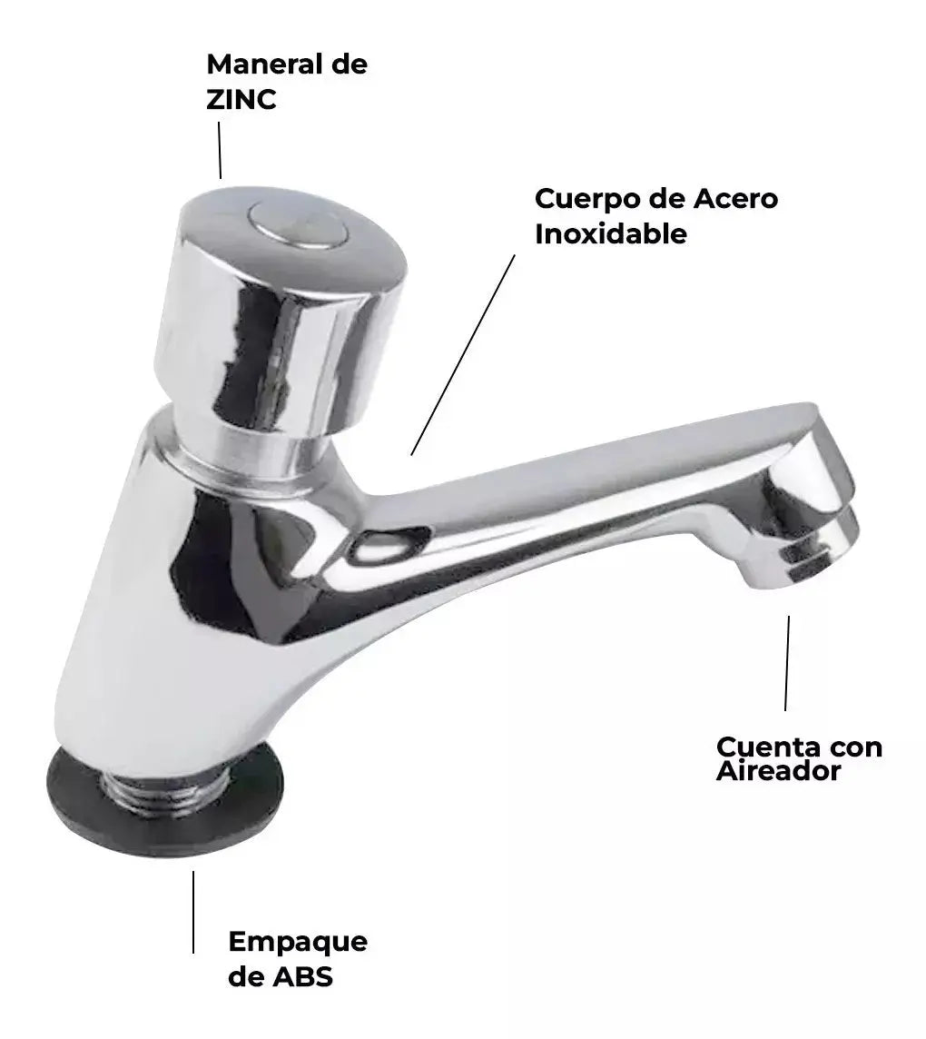 Llave Temporizadora Lavabo Meer Cromada Acero Inoxidable - CNX - detalle