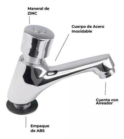 Llave Temporizadora Lavabo Meer Cromada Acero Inoxidable - CNX - detalle