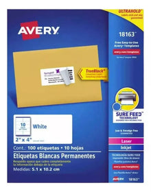 100 Etiquetas Adhesivas Blancas Avery Laser 5.1 X 10.2 Cm - Avery - vista trasera