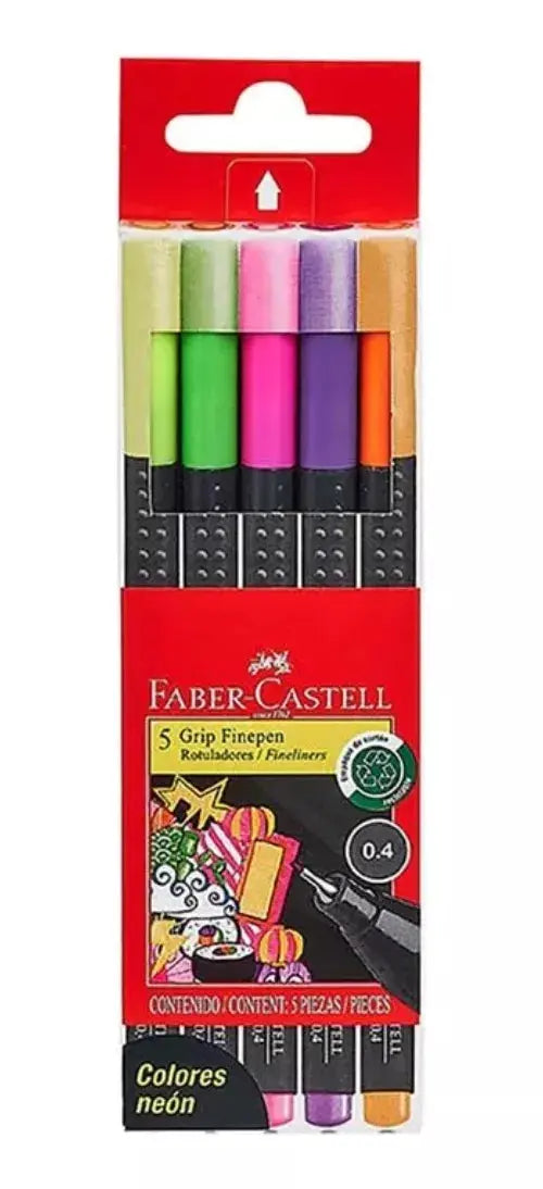 5 Rotuladores Faber Castell Neon Grip Finepen Punta Fina - Faber Castell - vista lateral