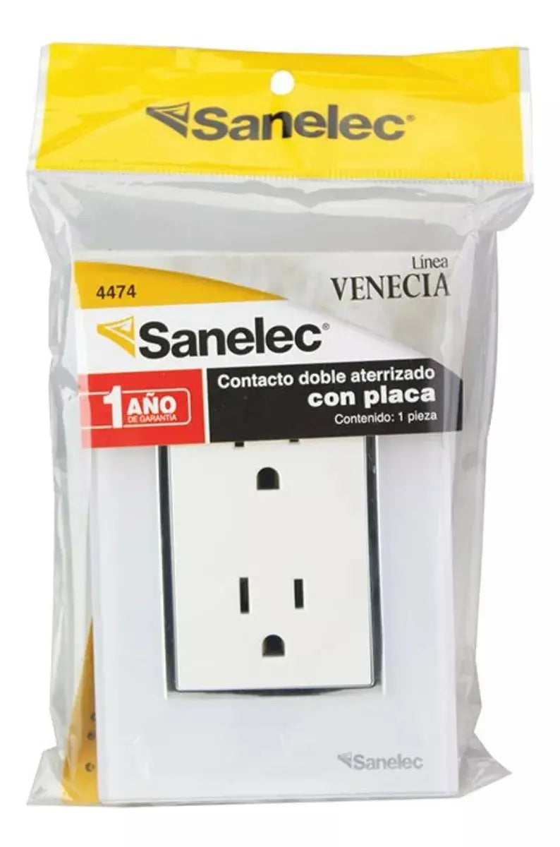Placa Venecia Sanelec Blanco Doble Contacto 4474 - Sanelec - detalle
