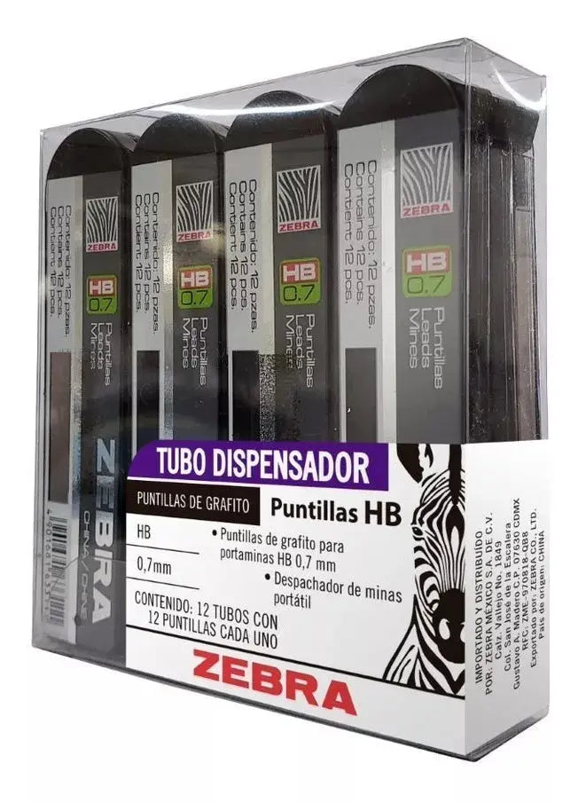 12 Piezas Puntillas Zebra Grafito Hb 0.7mm Caja Portaminas - Zebra - vista lateral