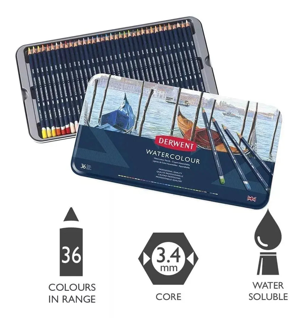 Lápices Derwent Acuarelables 36 Piezas Caja Metal - marchante.shop