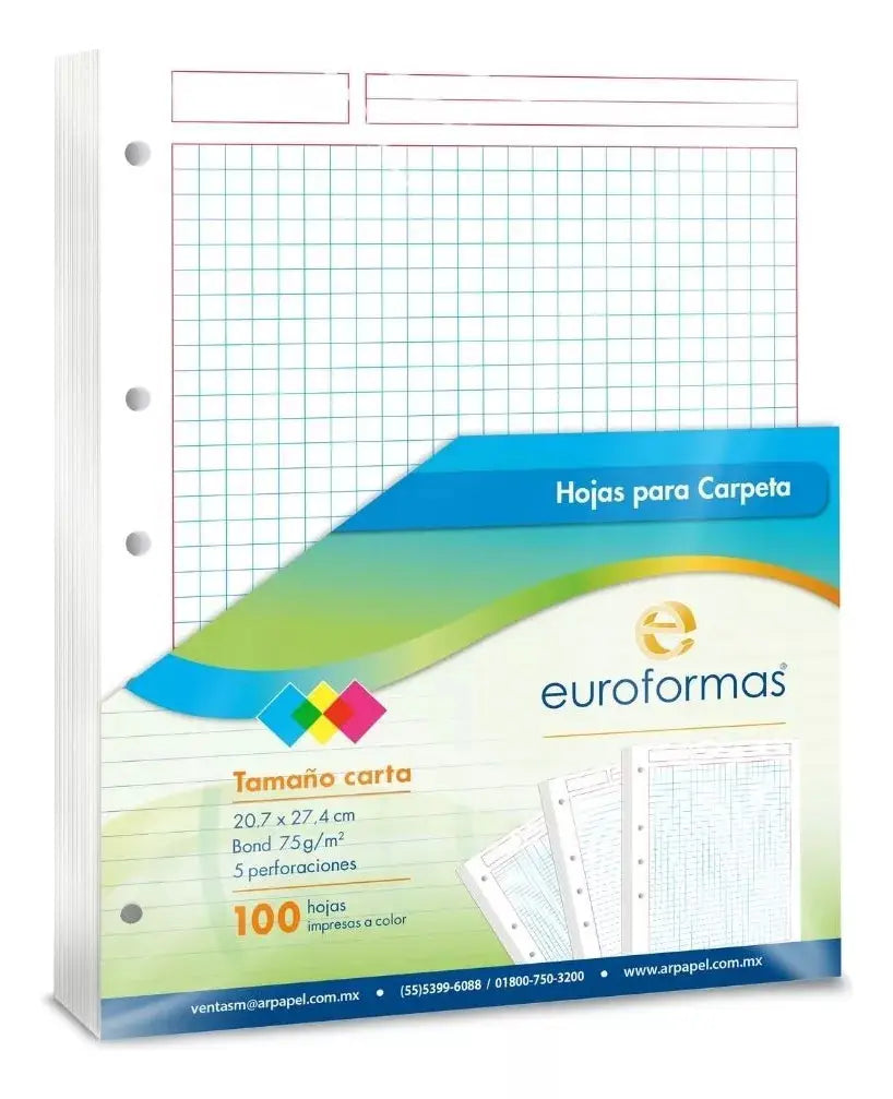 100 Hojas Carpeta Repuesto Euroforma Tamaño Carta 75g Elegir Cuadro Grande - Euroformas - vista lateral