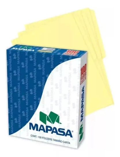 100 Folder Tamaño Carta Mapasa Color Canario Crema Oficina - Mapasa