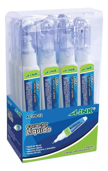 12pz Corrector Liquido 8ml A-ink Tipo Pluma Punta 0.8m - Mae - empaque
