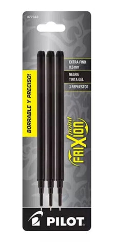 3 Repuestos Boligrafo Pilot Frixion Point Gel Borrable 0.5mm Negro - Pilot