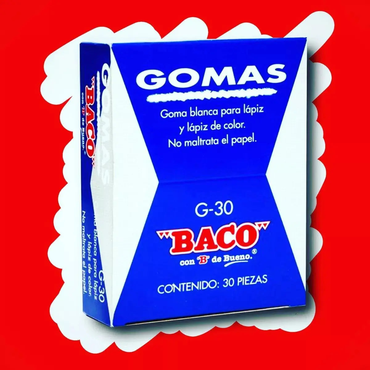 30 Gomas Blancas Plastica Baco Borrador Escolar Lápiz G30 - BACO - detalle