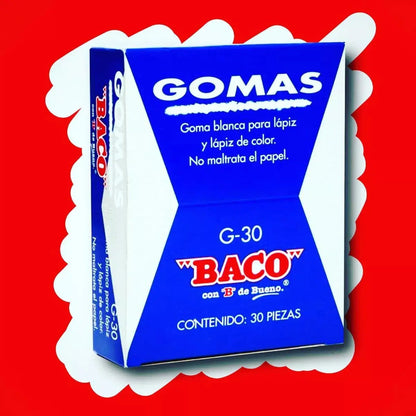 30 Gomas Blancas Plastica Baco Borrador Escolar Lápiz G30 - BACO - detalle
