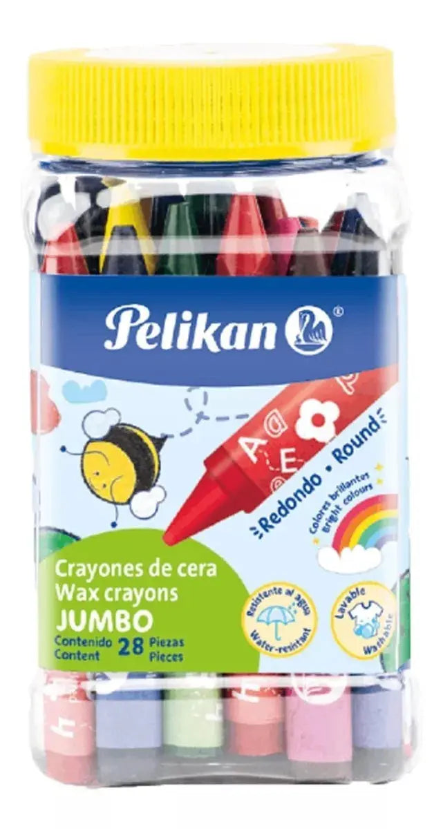 28 Crayones Redondos Cera Jumbo Bote Pelicrayones Pelikan - Pelikan - detalle