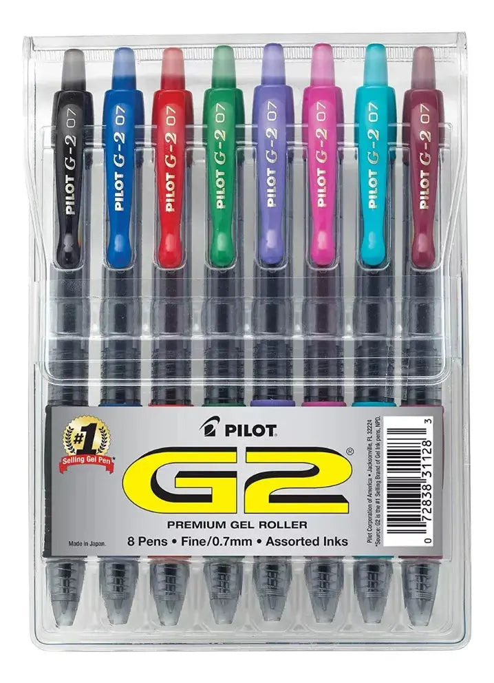 8 Bolígrafos Gel Pilot G2 Premium Recargables Trazo Fino - Pilot - vista lateral