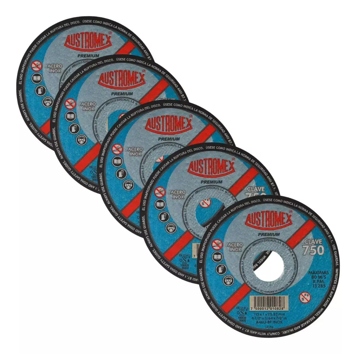 5pz Disco Corte Abrasivo 750 Austromex Grano 46 4-1/2'' Inox - Austrodiam