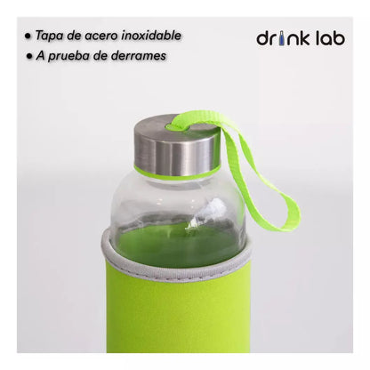 Botella Vidrio Funda Neopreno Agua Sport 600 Ml Resistente Rosa Chicle - Drink Lab