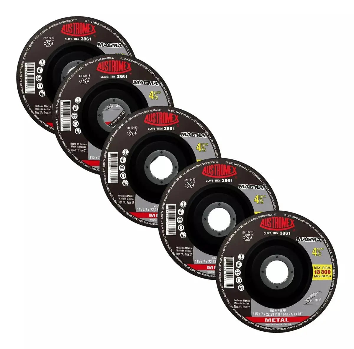5pz Disco Abrasivo Desbaste 3861 Austromex 4-1/2'' Grano 24 - Austrodiam