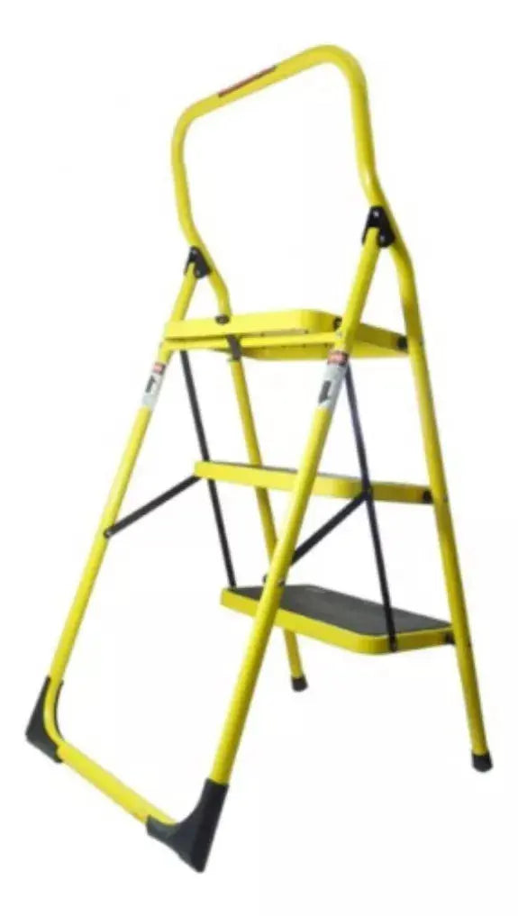Escalera Personal Peldaños Acero 3 Escalones Amarilla - Politec - detalle