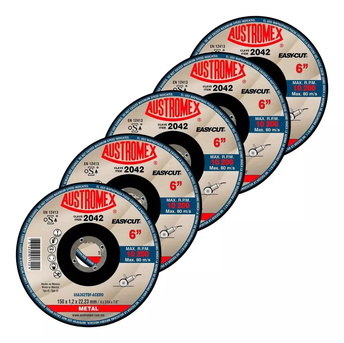 5pz Disco Corte Abrasivo 2042 Austromex Grano 36 6'' Metal - Austrodiam