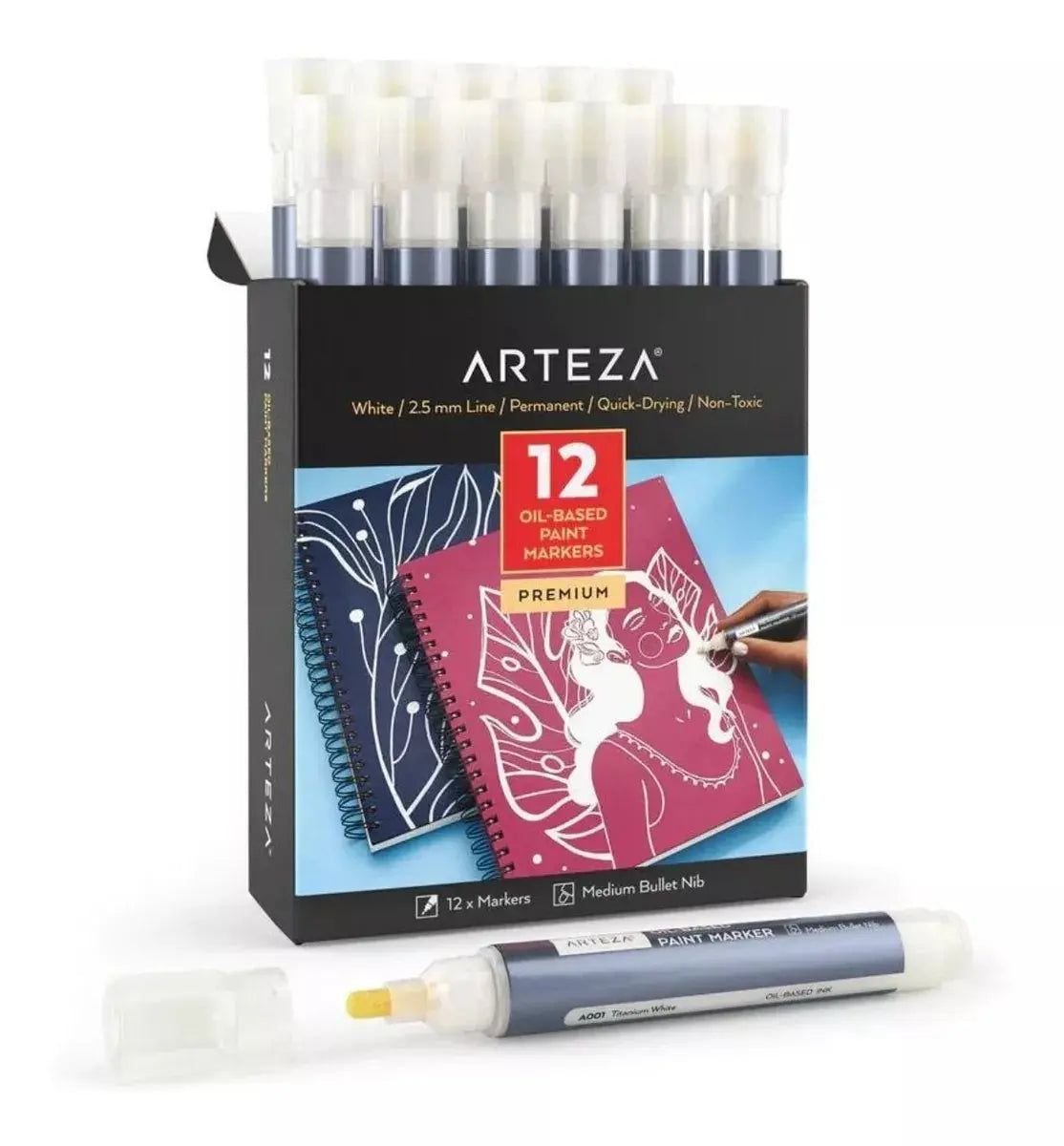 Set 12 Marcador Aceite Permanente Blanco Titanio Arteza - Arteza - empaque