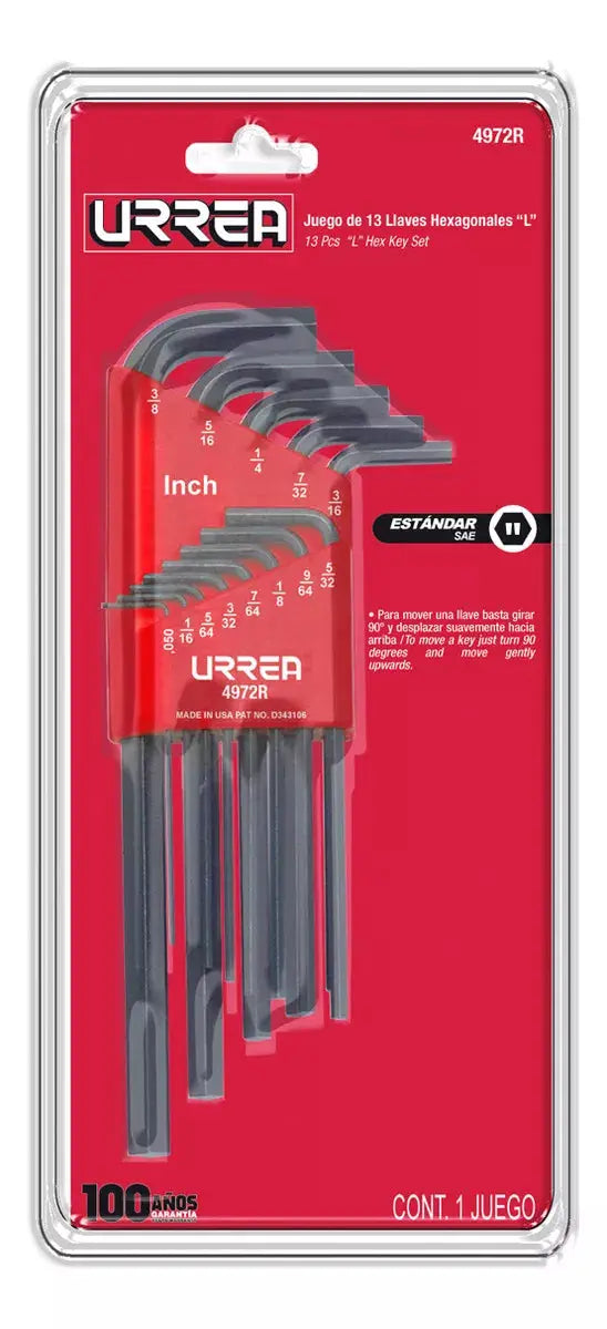 Juego 13 Piezas Llaves Hexagonales Urrea Tipo L Acero - Lock - detalle