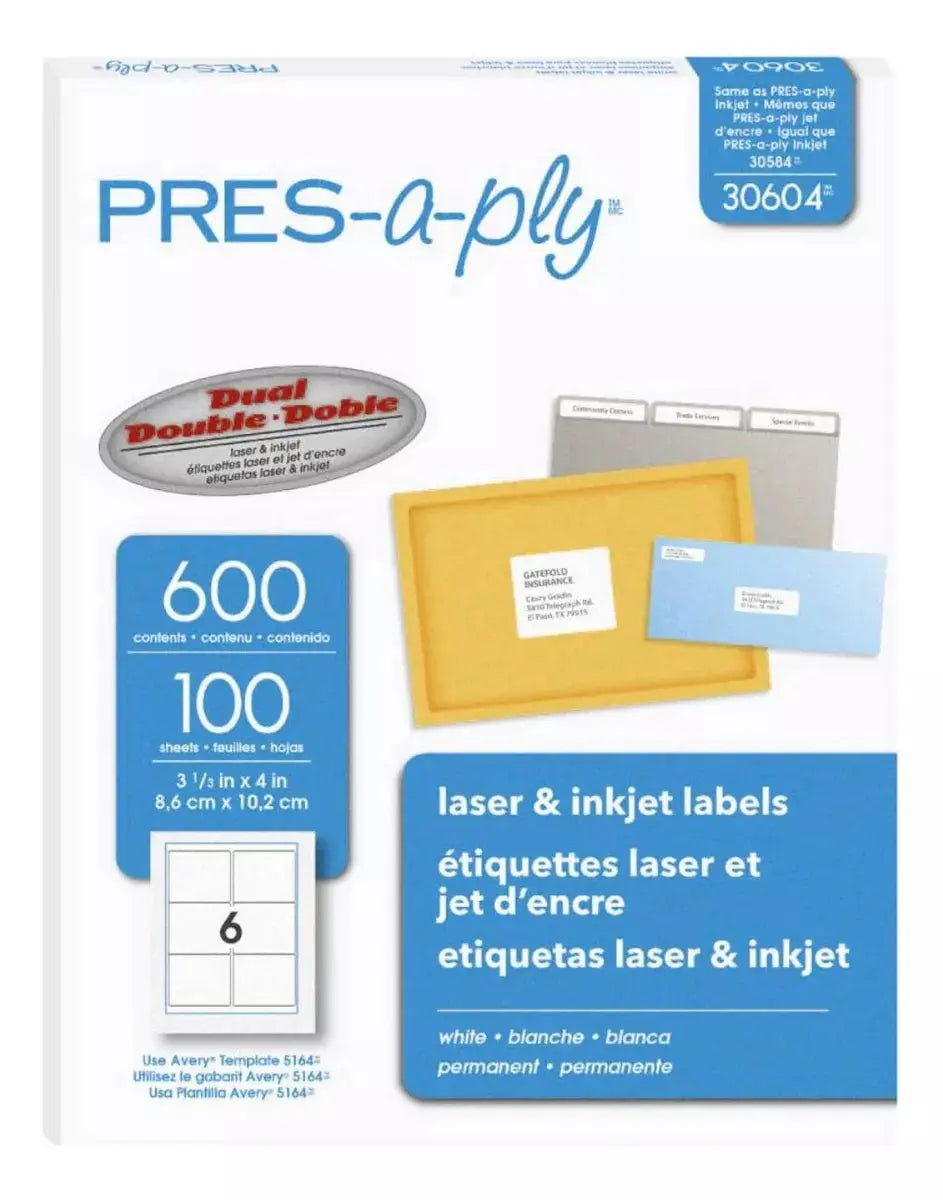 600 Etiquetas Envio Blanca Avery Laser Inkjet 8.5 X 10.2cm - Avery - empaque
