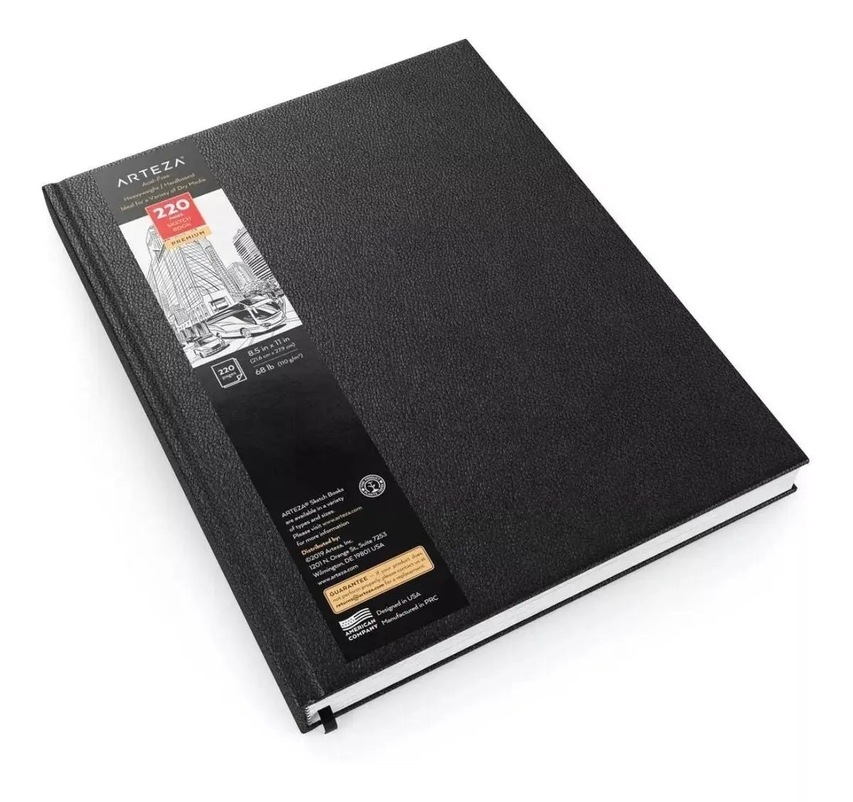 Arteza 8.5x11 Hardcover Sketchbook, Ideal for Drawing, Sketching, & Journaling, 220 Thick Blank Pages (110gsm), Large Sketchbook with Bookmark Ribbon, Elastic Closure & Expandable Inner Pocket - Arteza - empaque