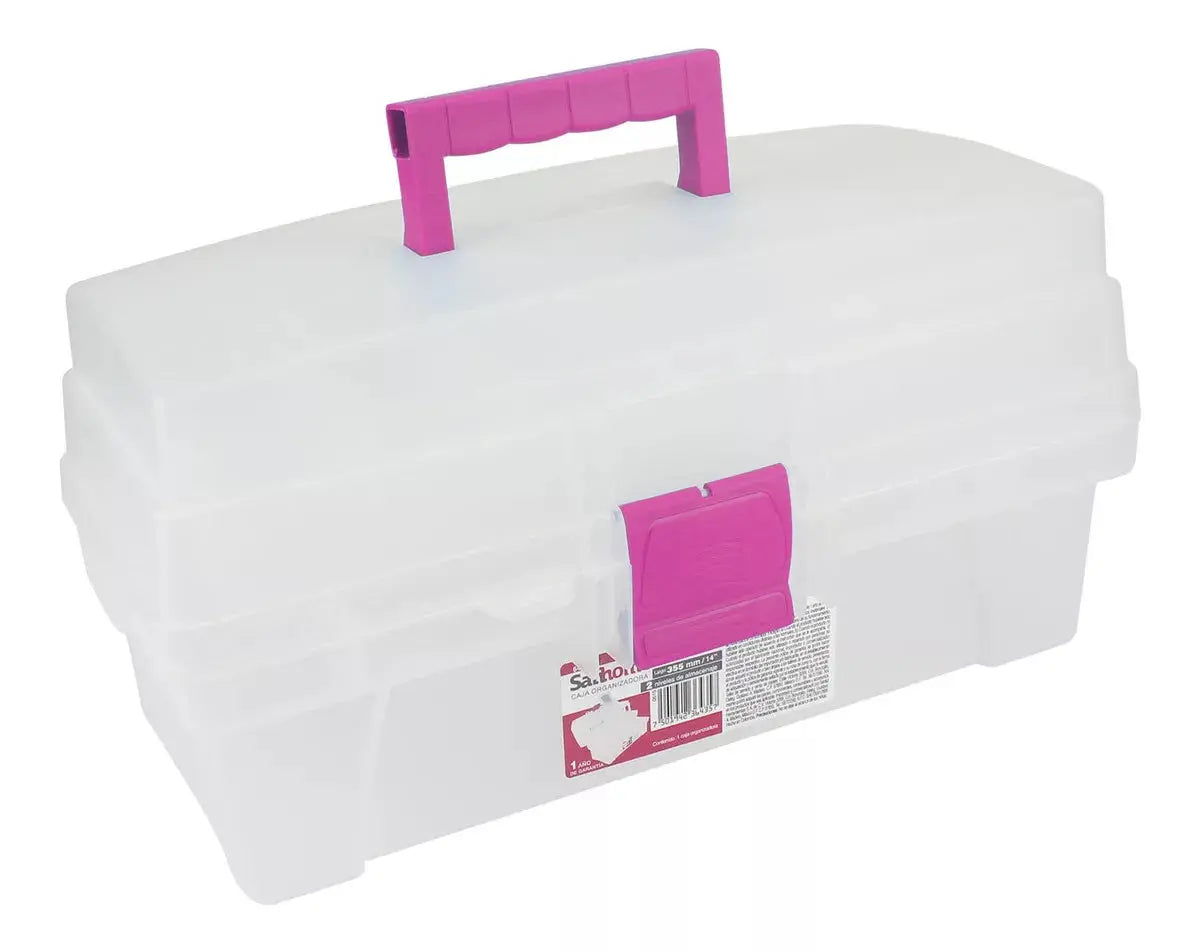 Caja Herramienta Santul Plástica 2 Bandeja Transparente Rosa - Sanhome - vista lateral