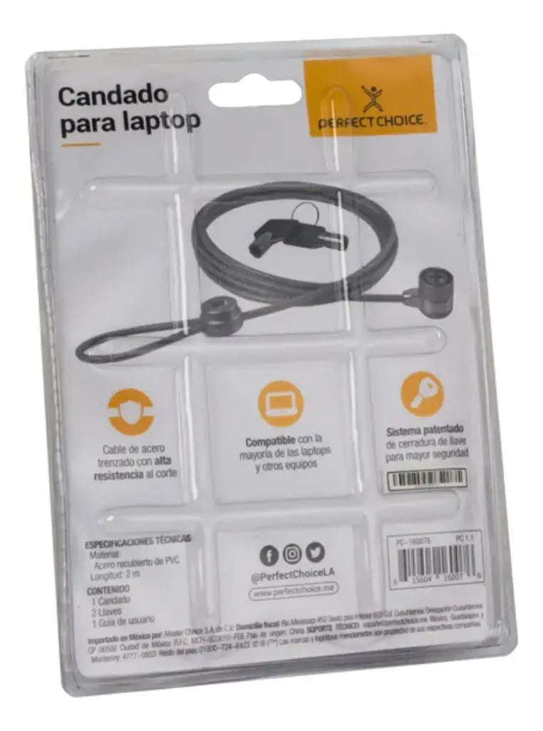 Candado Universal Laptop Perfect Choice Cable Acero Llave - Perfect Choice - empaque