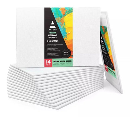 Set 14 Lienzos Carton C Tela Canvas Pintura 22.9x30.5 Arteza - Coveme - empaque